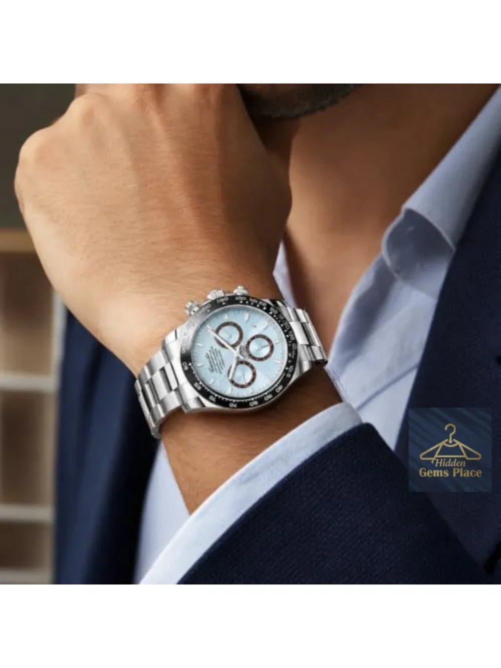 Men's Panda Chronograph Quartz Watch Sapphire Crystal Silicone Strap Water